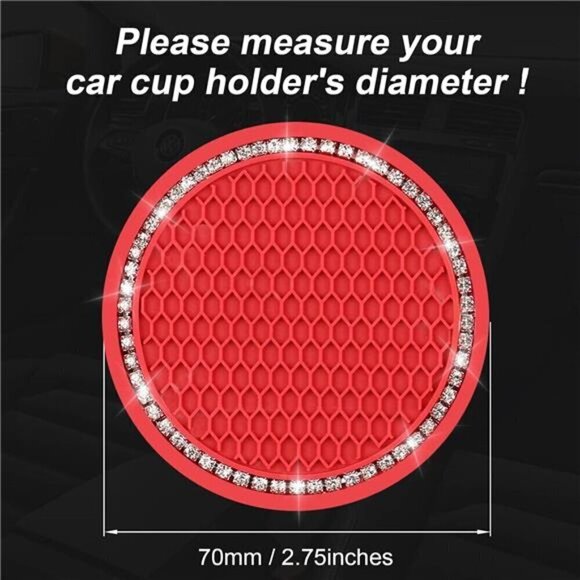 Red Car Cup Coaster Bling Vehicle 2 Pack Rhinestone Diamond Universal Insert - Picture 2 of 2